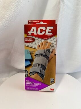 NEW- ACE Deluxe Left Wrist Stabilizer Brace - Gray-Adjustable